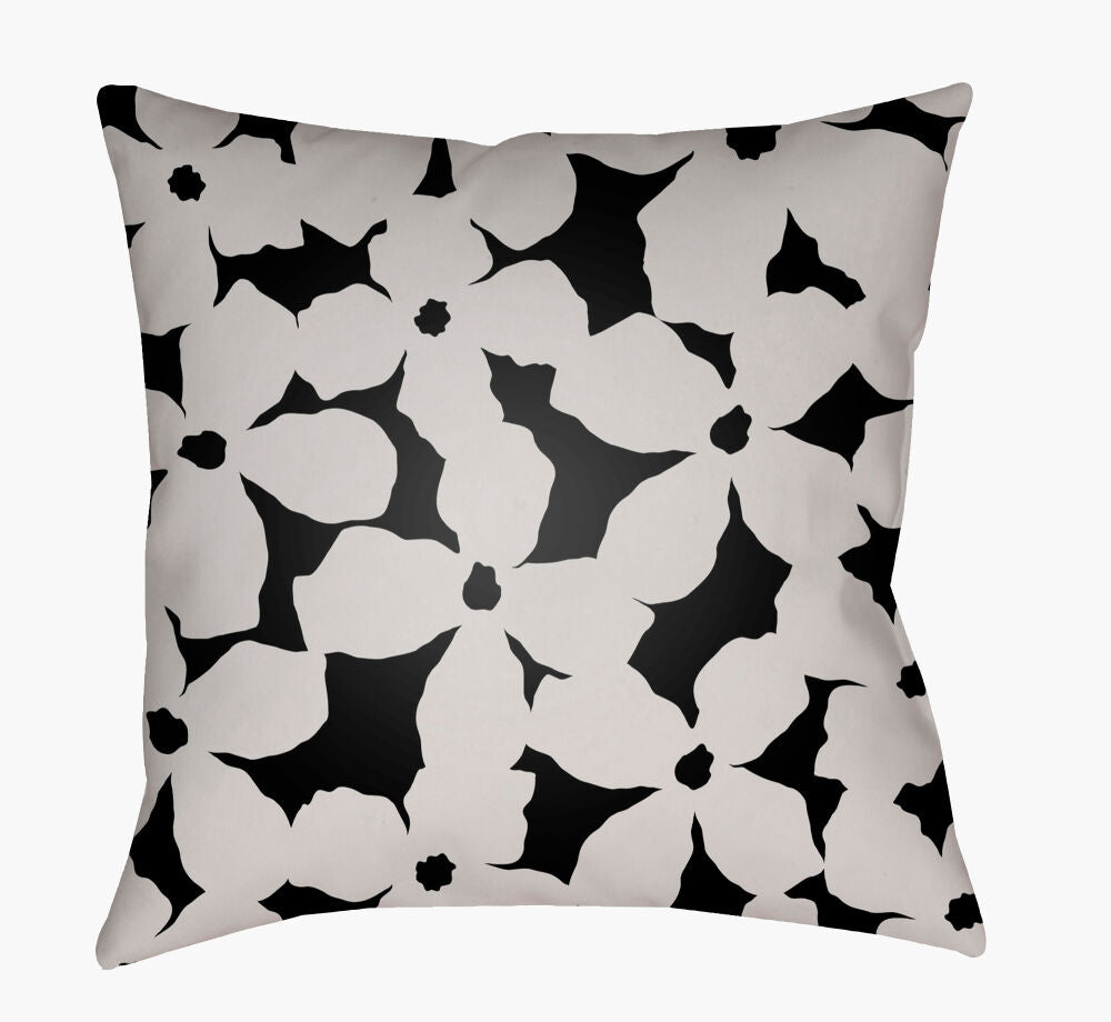 Moody Floral Accent Pillow — Black/Light Gray
