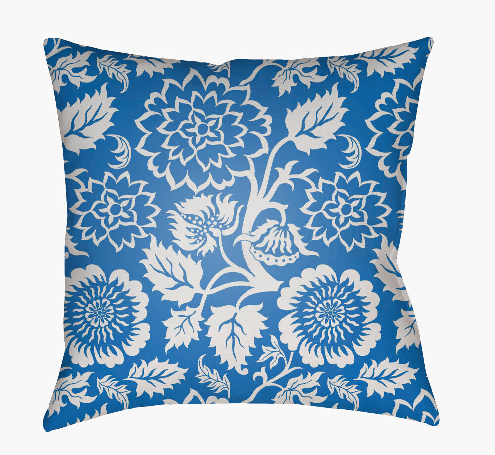 Moody Floral Accent Pillow — Blue/Off-White