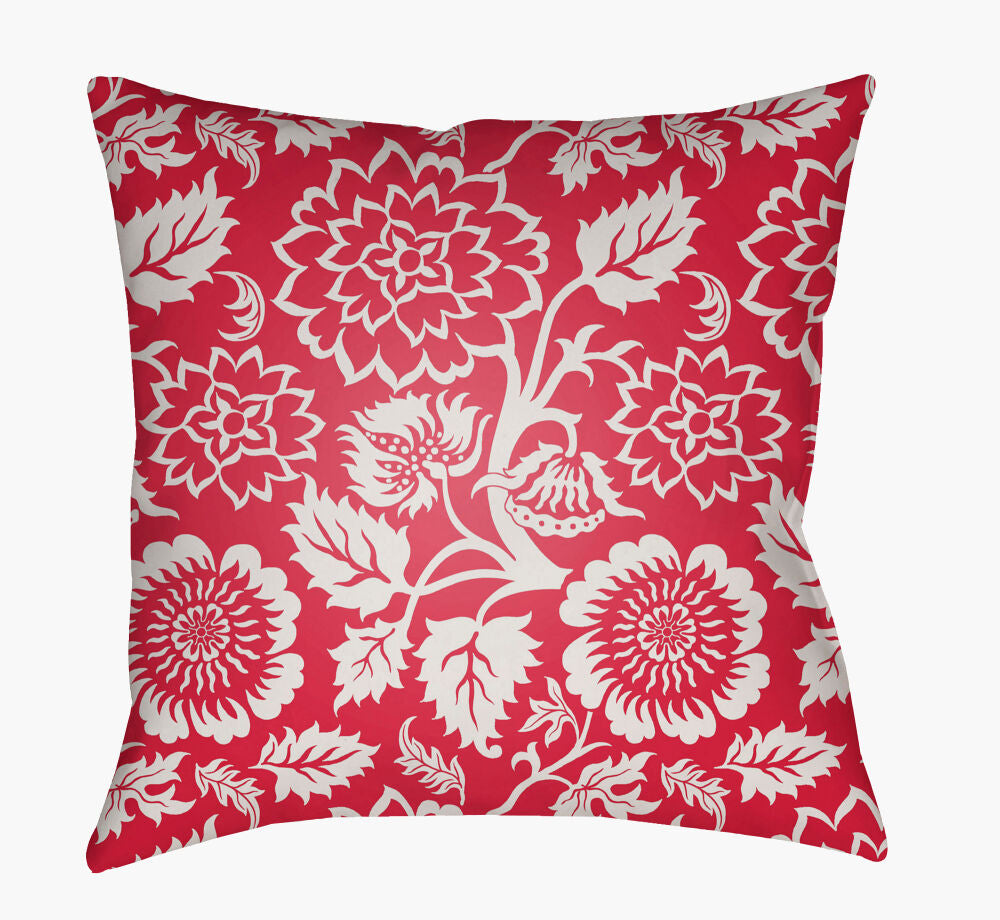 Moody Floral Accent Pillow — Off-White/Red