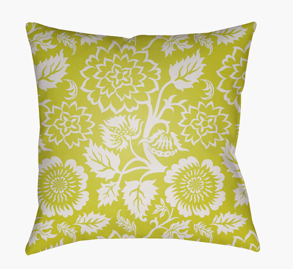 Moody Floral Accent Pillow — Light Green/Off-White