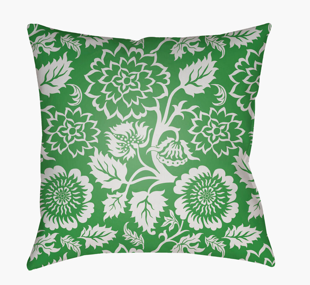 Moody Floral Accent Pillow — Green/Off-White