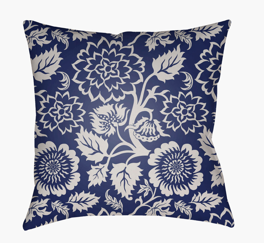 Moody Floral Accent Pillow — Dark Blue/Off-White