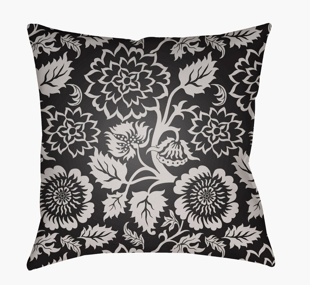 Moody Floral Accent Pillow — Black/Light Gray
