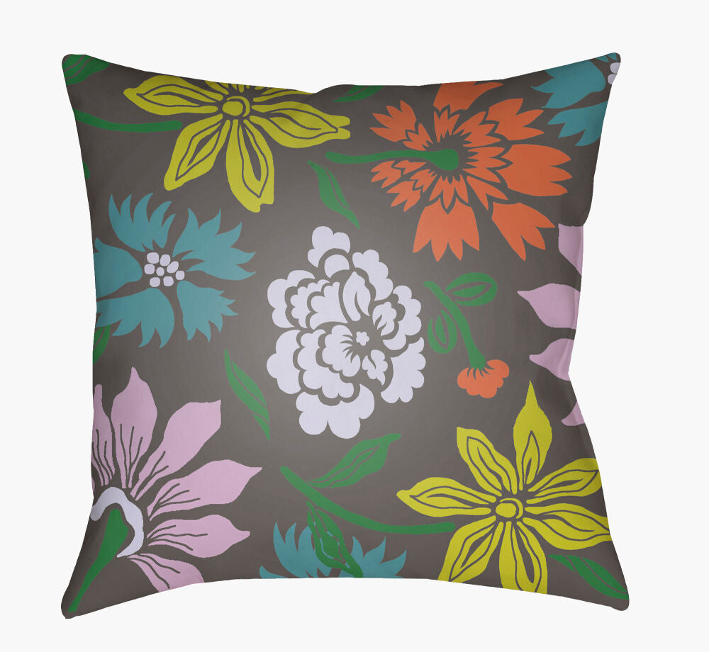 Moody Floral Accent Pillow — Aqua/Charcoal