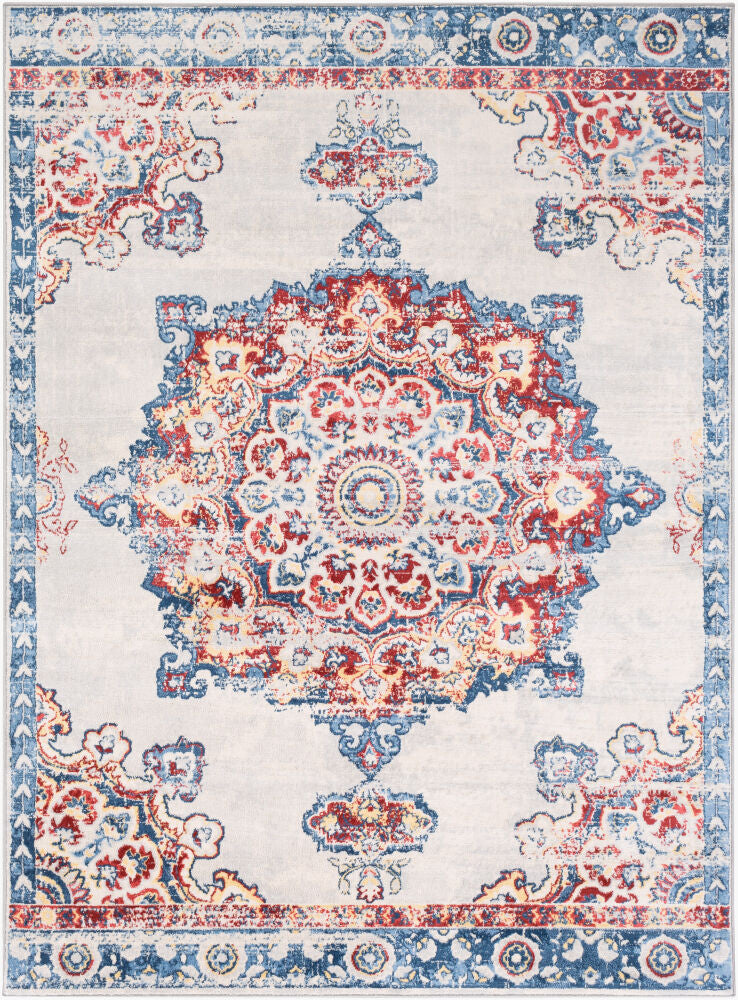 Monaco Machine Woven Rug — Blue/Burgandy