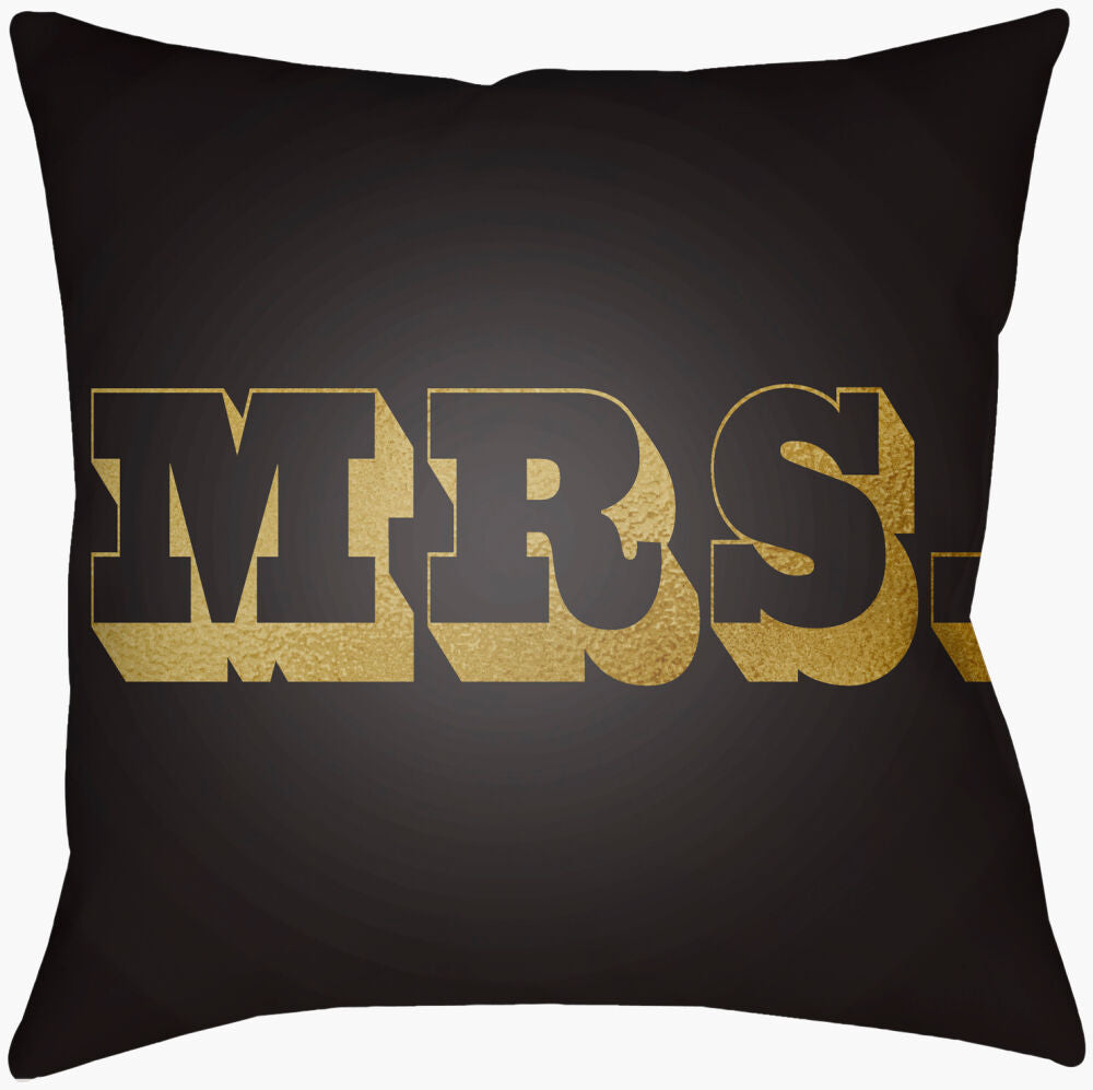 Mr & Mrs Accent Pillow — Black/Metallic Gold