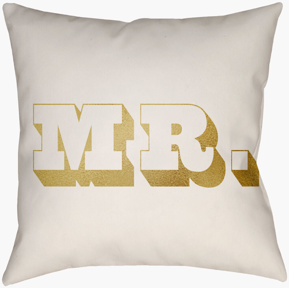 Mr & Mrs Accent Pillow — Ivory/Metallic Gold