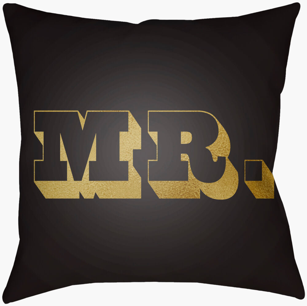Mr & Mrs Accent Pillow — Black/Metallic Gold