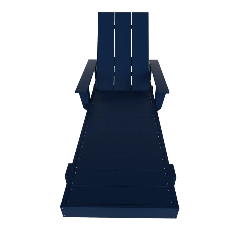 Malibu Modern All-Weather Outdoor Reclining Sun Lounger With Arm Rests & Wheels Navy Blue Seahawk Designs Patio Chaise Lounges