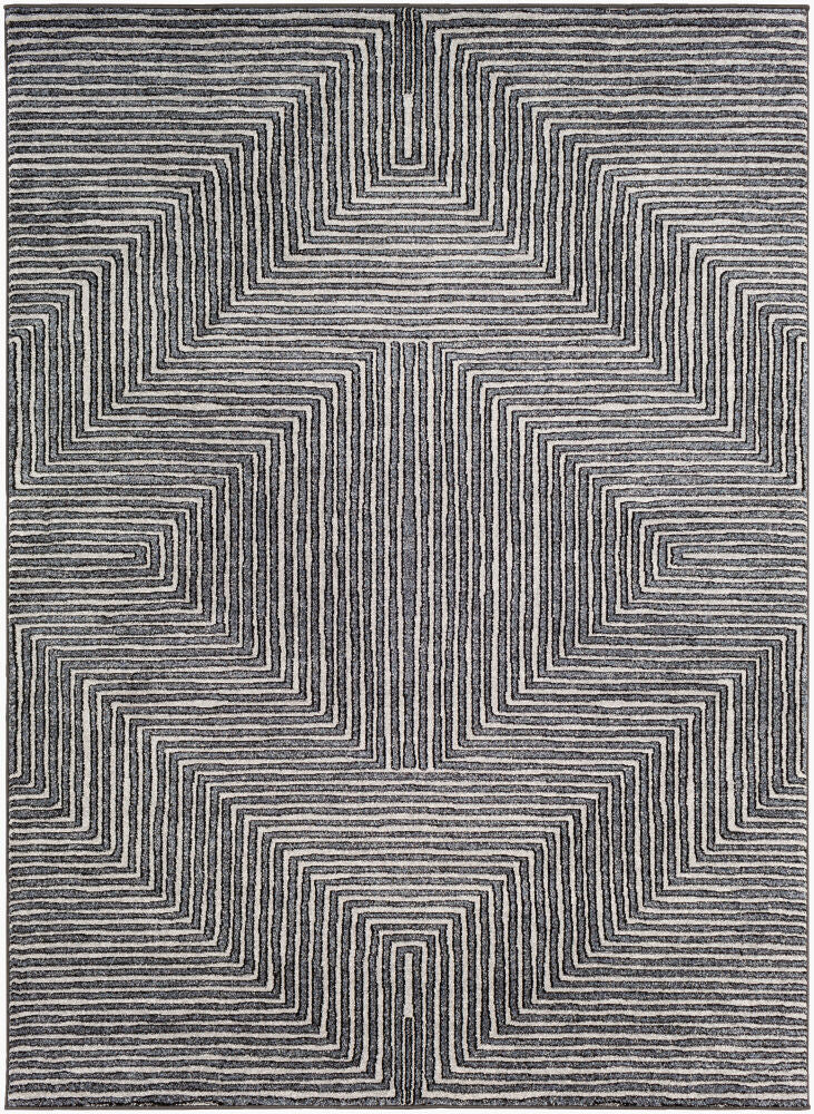 Nepali Machine Woven Rug — Black/Cream