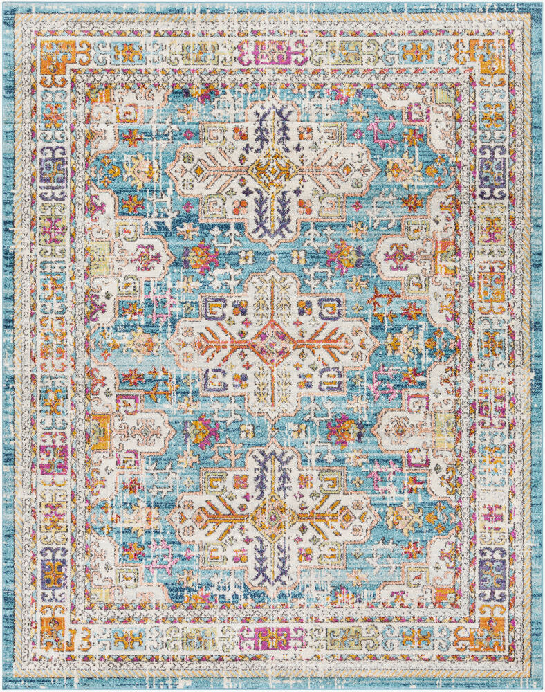 Norwich Machine Woven Rug — Aqua/Burnt Orange