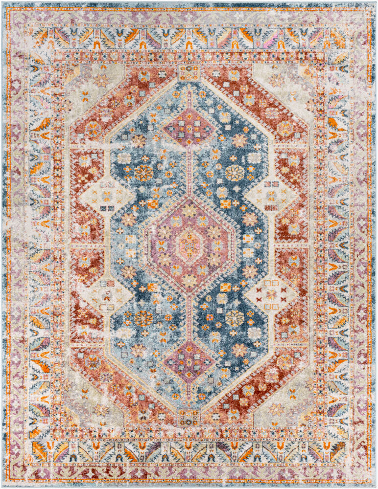 New Mexico Machine Woven Rug — Blue/Burnt Orange