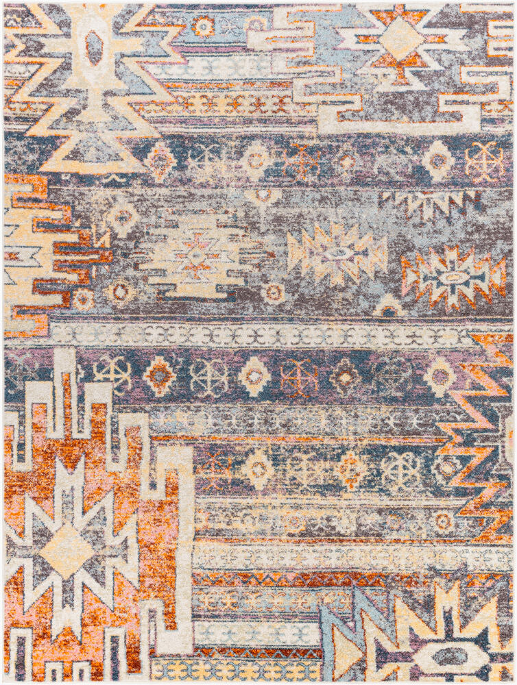 New Mexico Machine Woven Rug — Blue/Burnt Orange