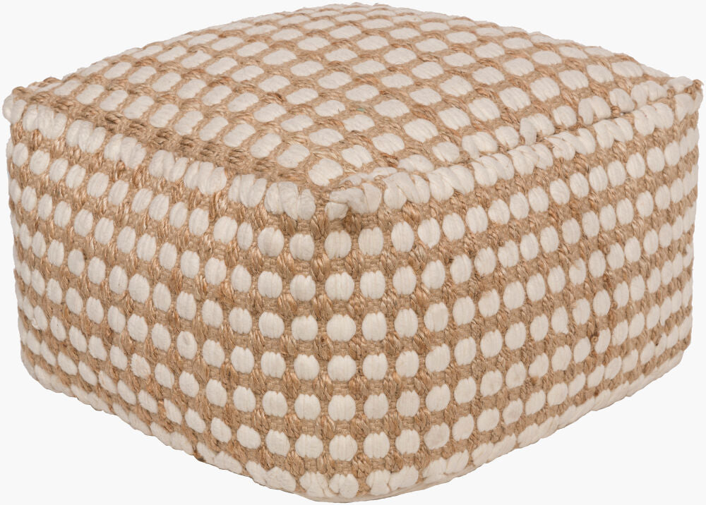 Oak Cove Pouf — Tan/White