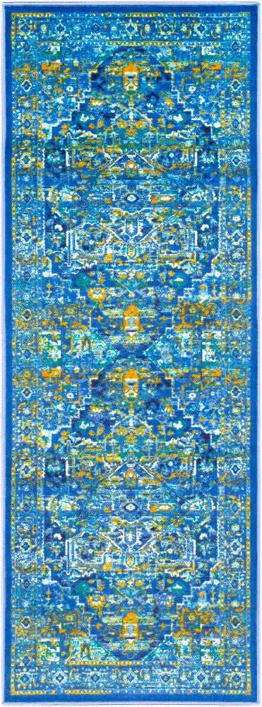 Parker Machine Woven Rug — Aqua/Dark Blue