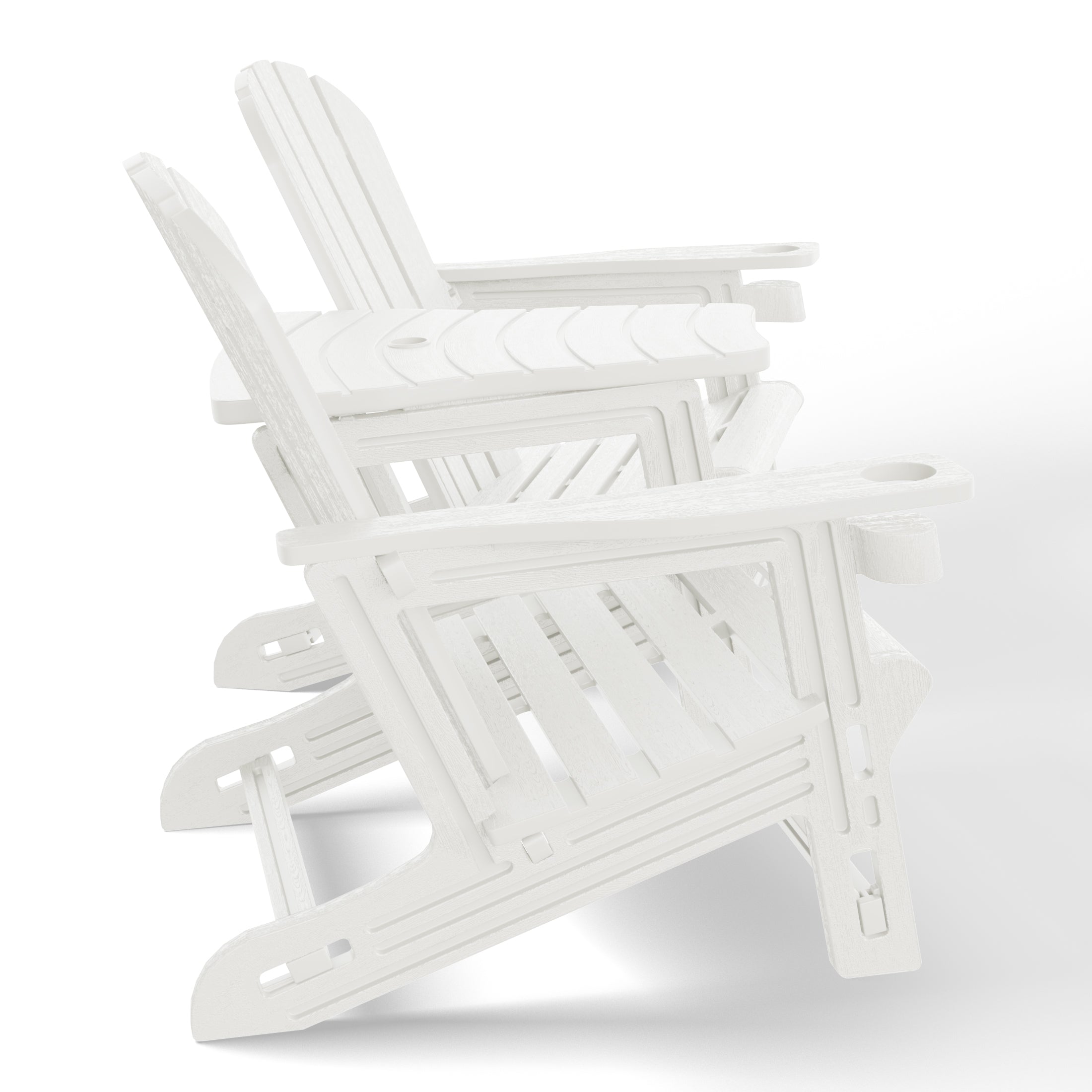 Set of Snap'n Lock Adirondack Chairs with Connecting Wedge Table (No Tools or Hardware) White Seahawk Designs Adirondack Chairs