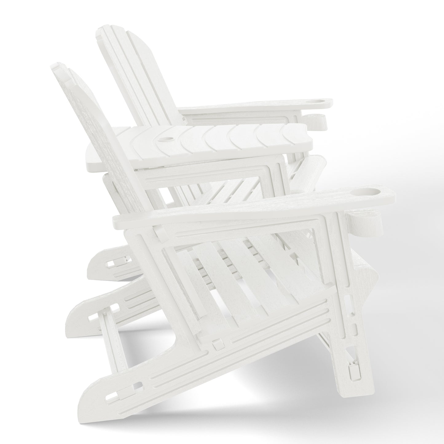 Set of Snap'n Lock Adirondack Chairs with Connecting Wedge Table (No Tools or Hardware) White Seahawk Designs Adirondack Chairs