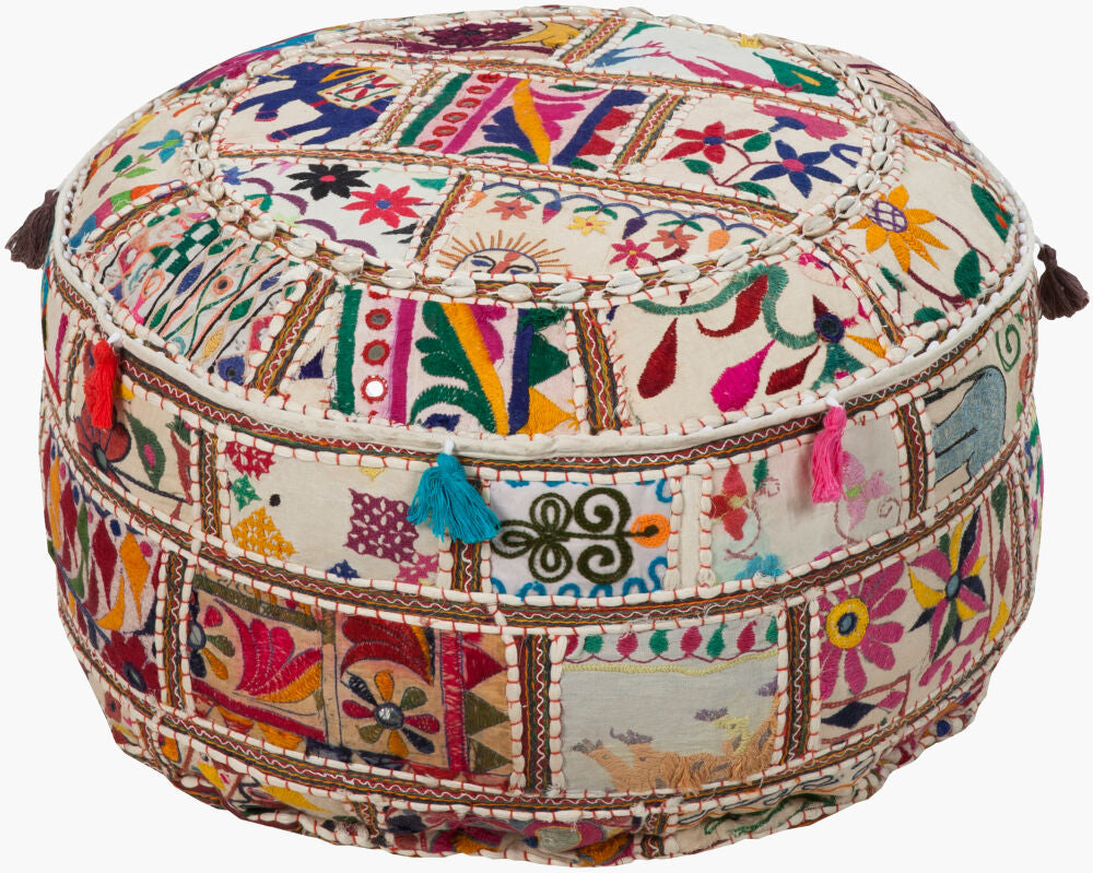 Karma Pouf — Cream/Dark Blue