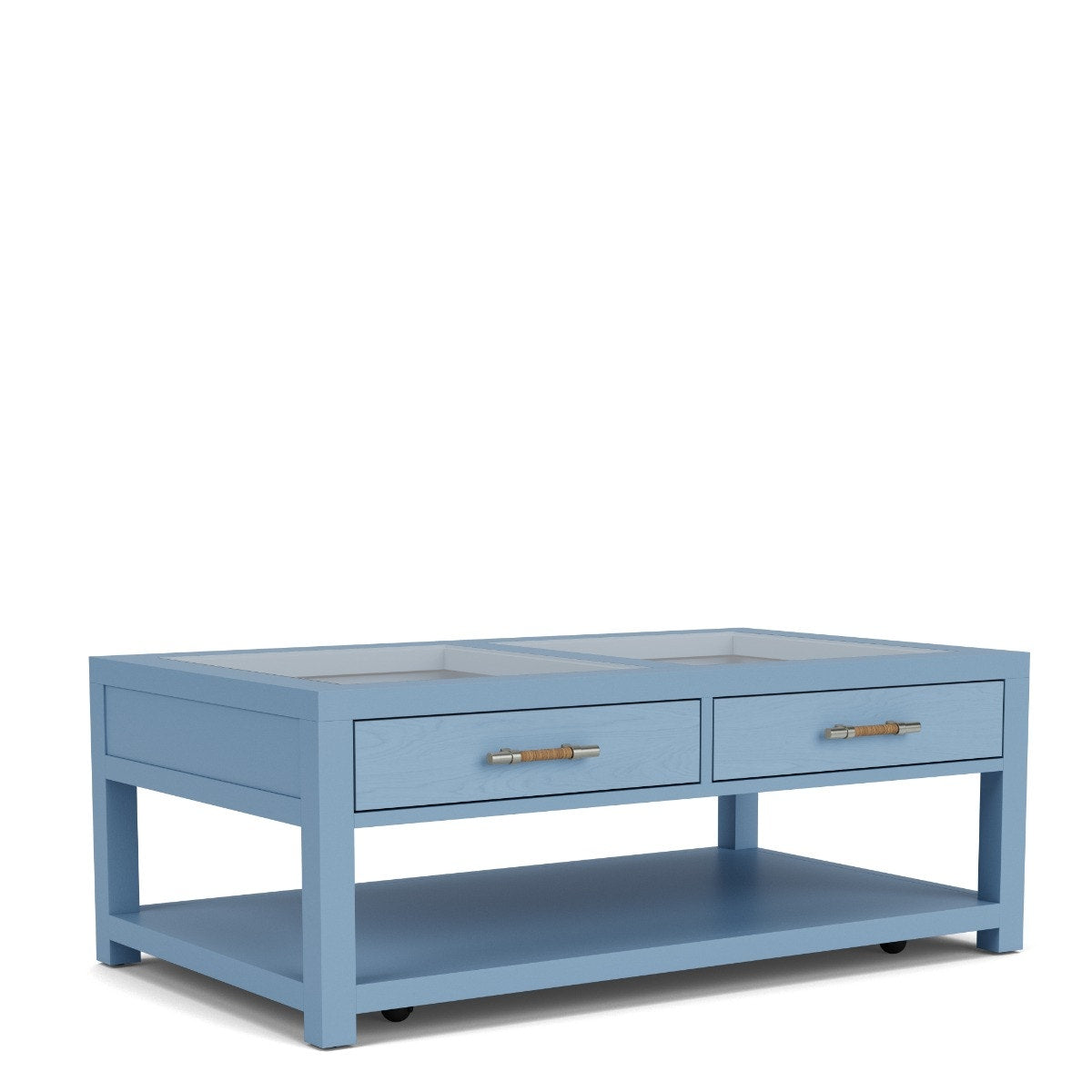 Riverside Rosalie Cocktail Table — Cabana Blue with Rattan Top Riverside Furniture Coffee Table