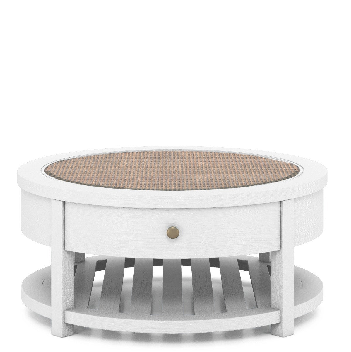 Riverside Rosalie Round Cocktail Table in White — Split Rattan Top Riverside Furniture Coffee Table