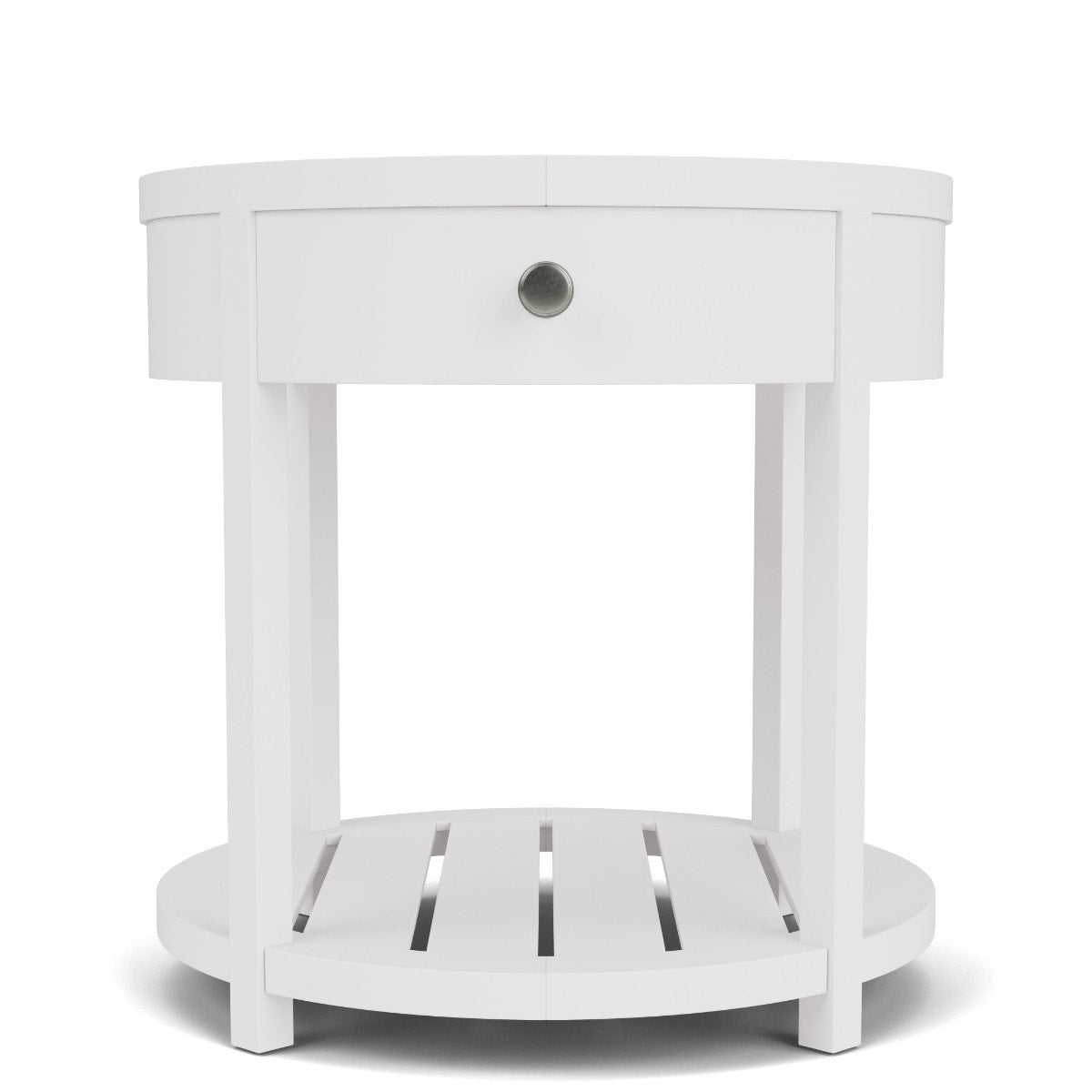 Riverside Rosalie Round End Table in White — Split Rattan Top Riverside Furniture End Table