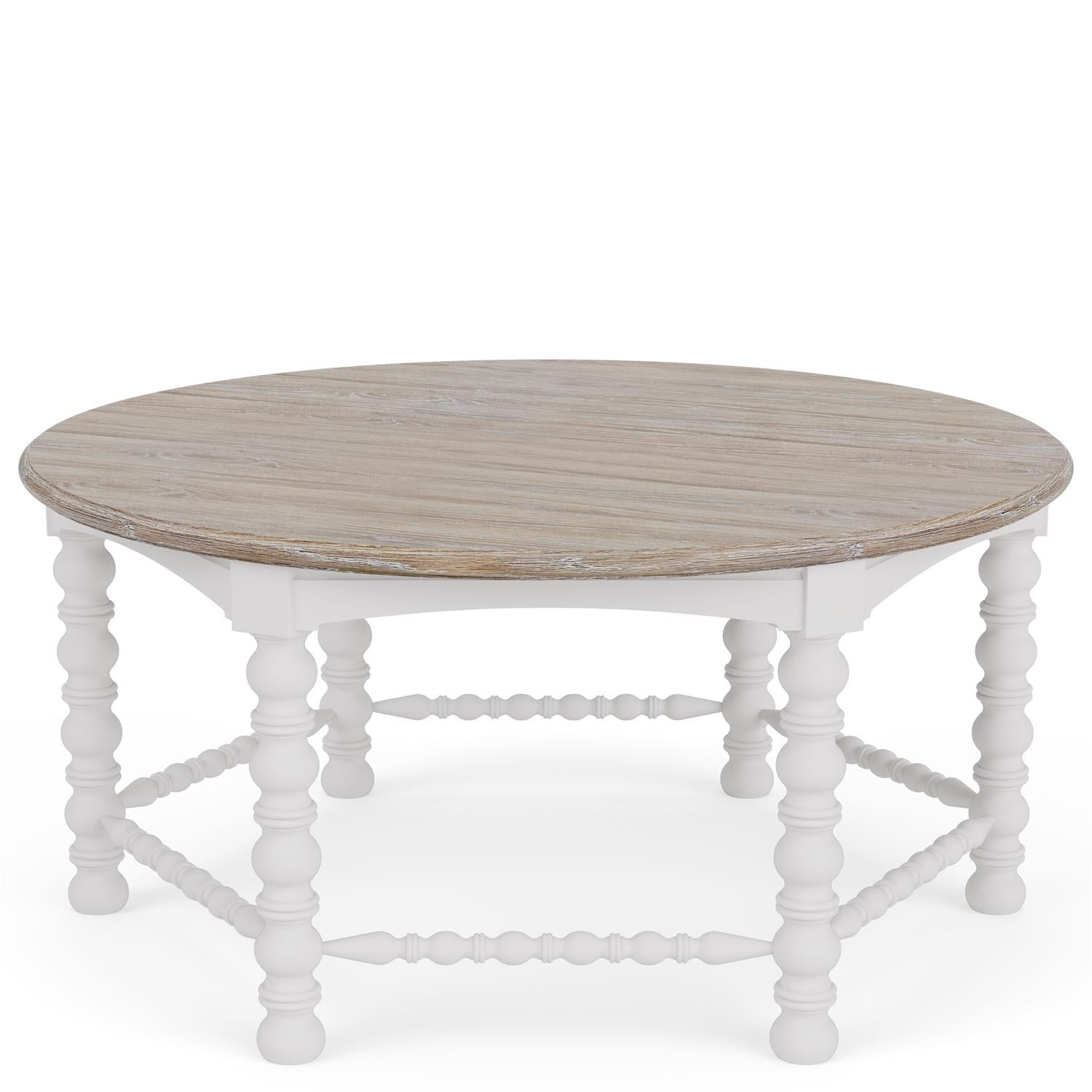 Riverside Rosalie Round Spindle Cocktail Table — Coastal Two-Tone Riverside Furniture Coffee Table