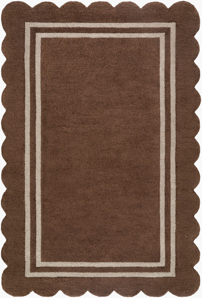 Scalloped Handmade Rug — Dark Brown/Taupe