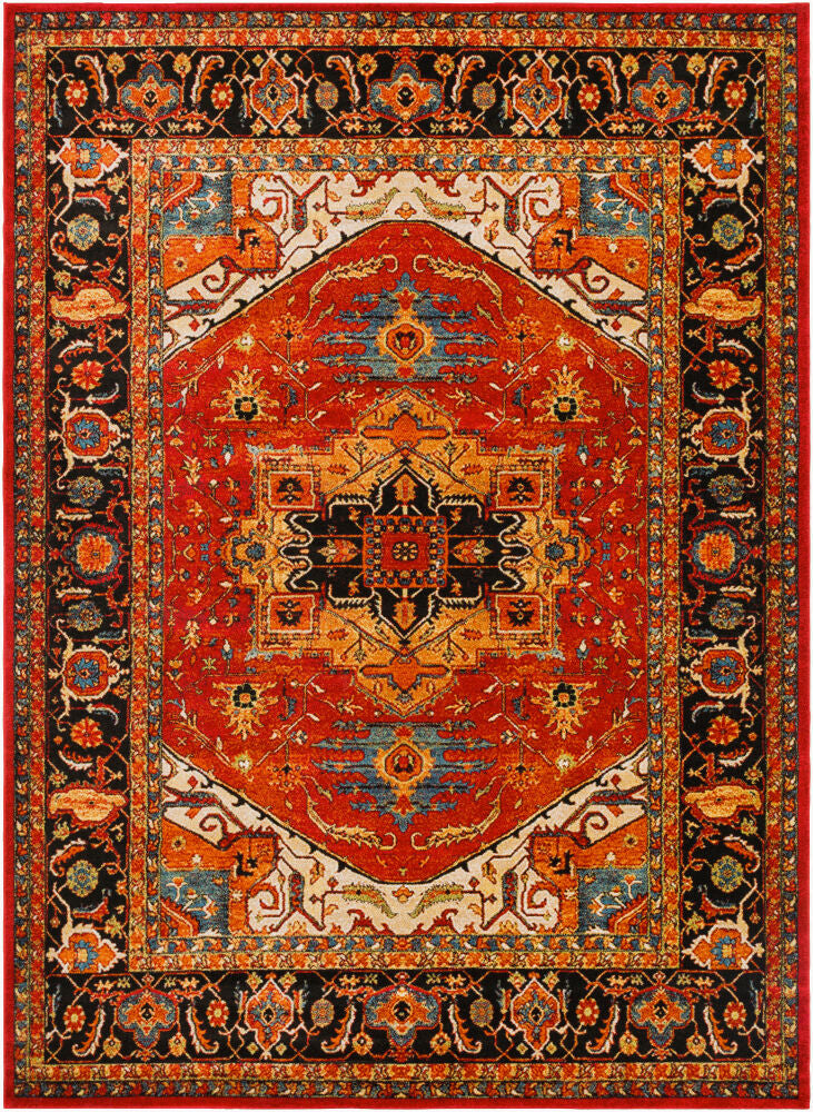 Serapi Machine Woven Rug — Black/Burgandy