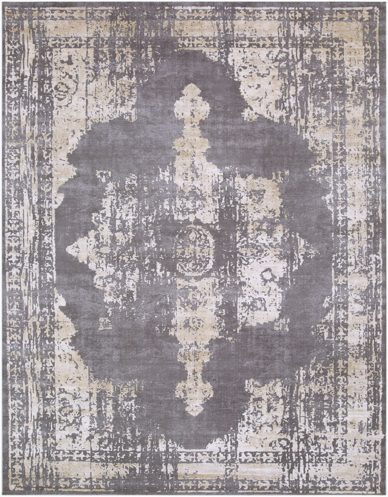 Tibetan Machine Woven Rug — Beige/Charcoal
