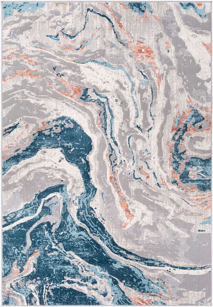 Tibetan Machine Woven Rug — Dark Blue/Dusty Coral