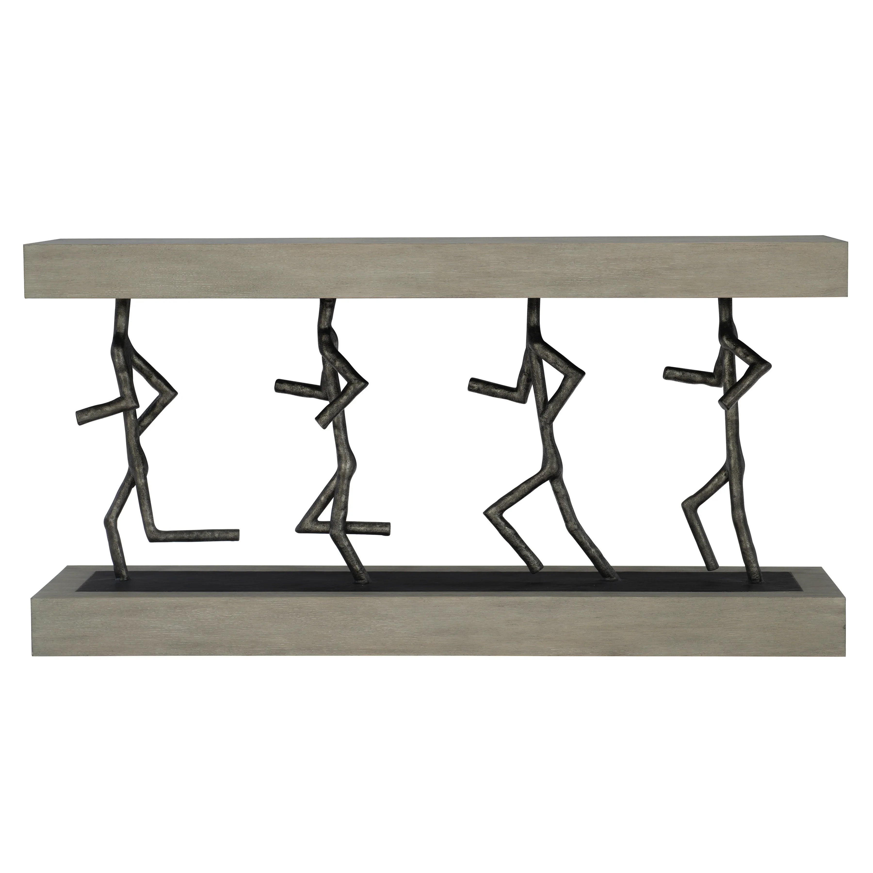 Bernhardt Theo Console Table — Cast Iron Figures, Cerused Oak Bernhardt Console Table