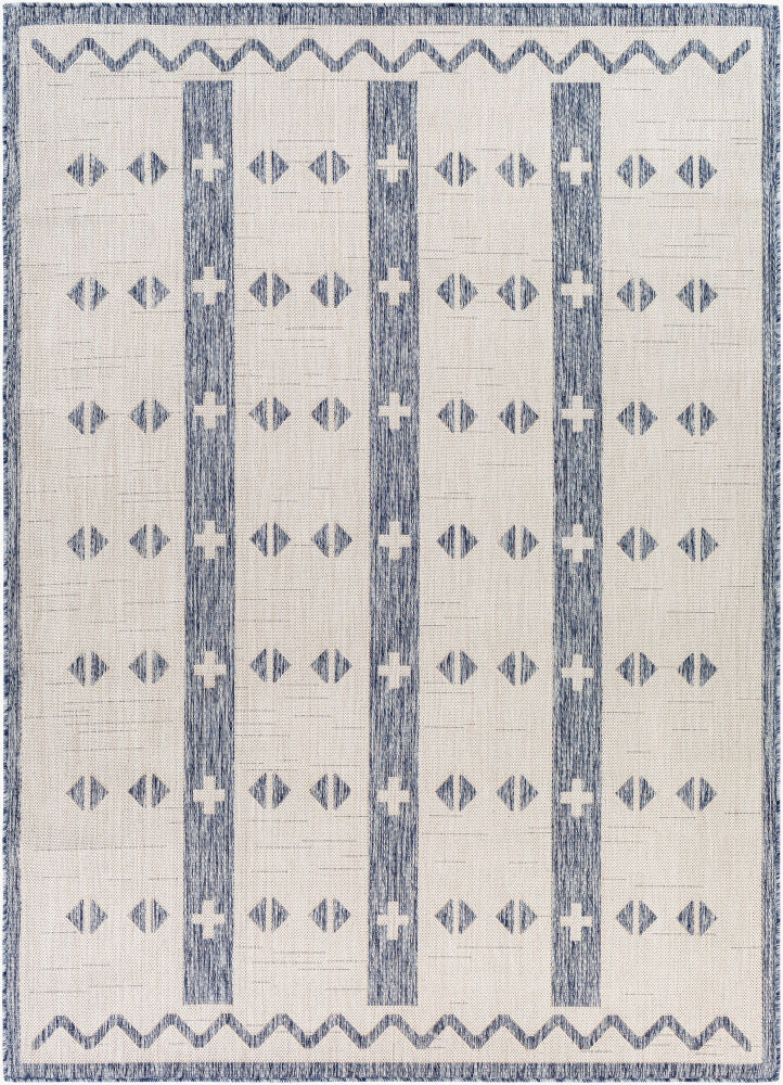 Tuareg Machine Woven Rug — Cream/Dark Blue