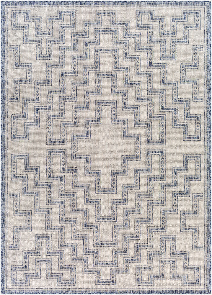 Tuareg Machine Woven Rug — Cream/Dark Blue