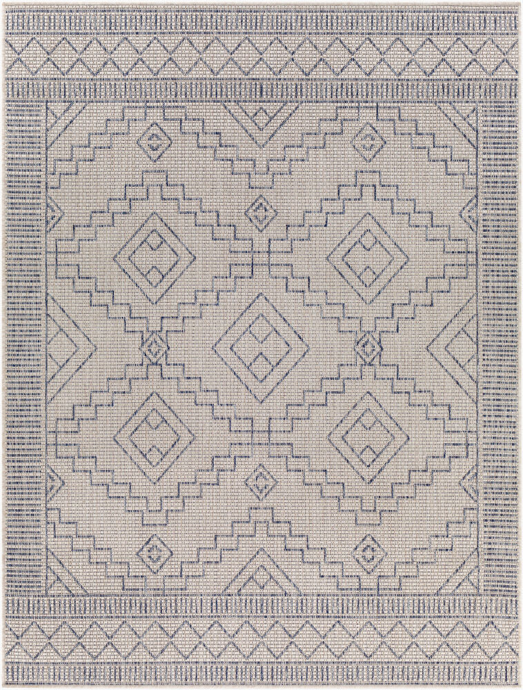 Tuareg Machine Woven Rug — Cream/Dark Blue