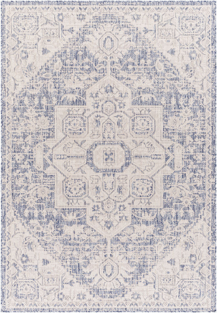 Tuareg Machine Woven Rug — Cream/Dark Blue