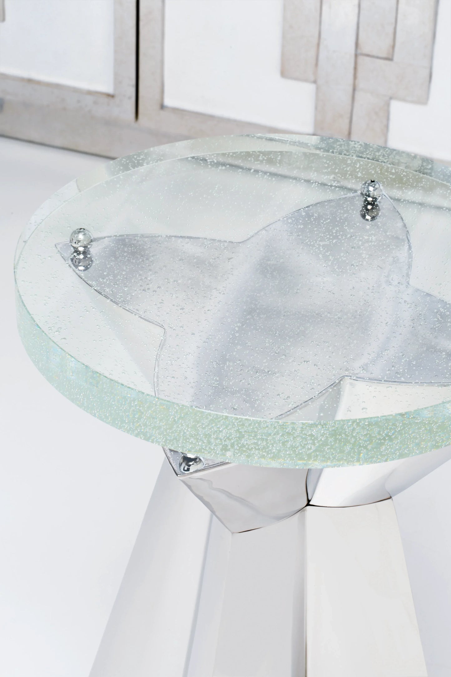 Bernhardt Anika Accent Table — Bubble Glass on Polished Steel Bernhardt End Table