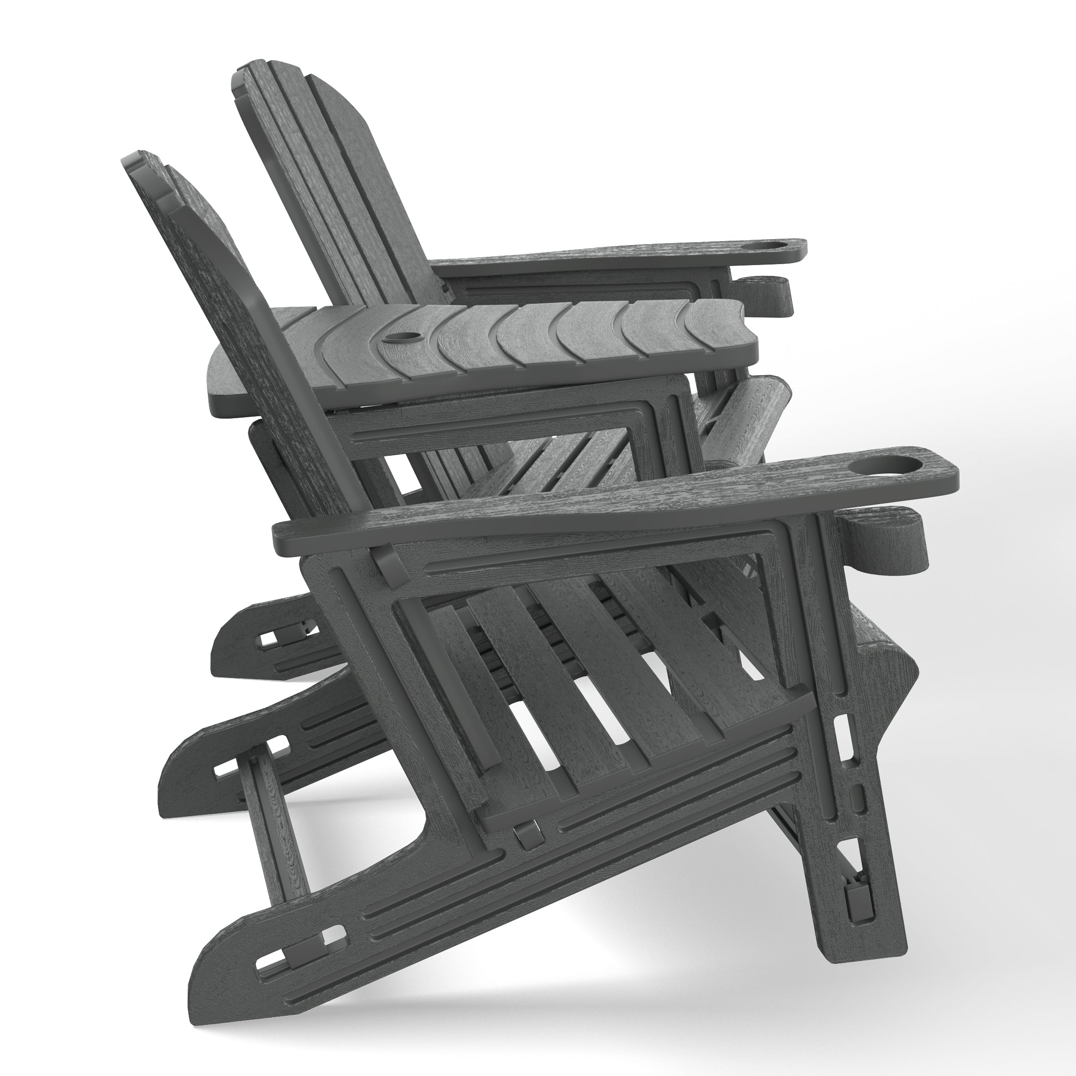 Set of Snap'n Lock Adirondack Chairs with Connecting Wedge Table (No Tools or Hardware) Gray Seahawk Designs Adirondack Chairs