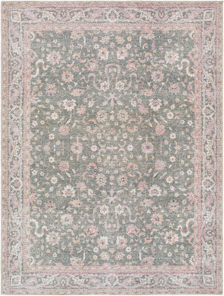 Vinny Machine Woven Rug — Cream/Dark Green