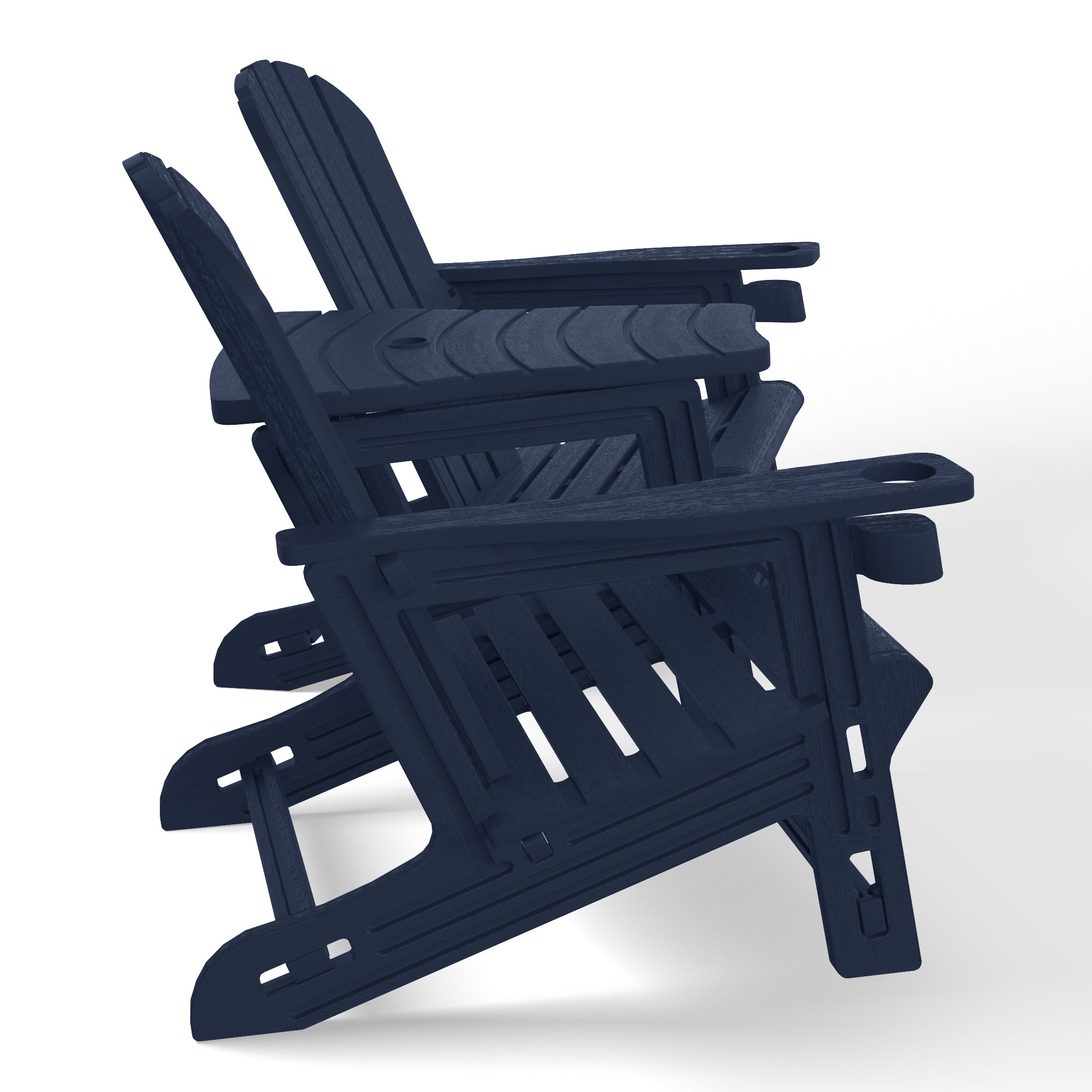 Set of Snap'n Lock Adirondack Chairs with Connecting Wedge Table (No Tools or Hardware) Navy Blue Seahawk Designs Adirondack Chairs