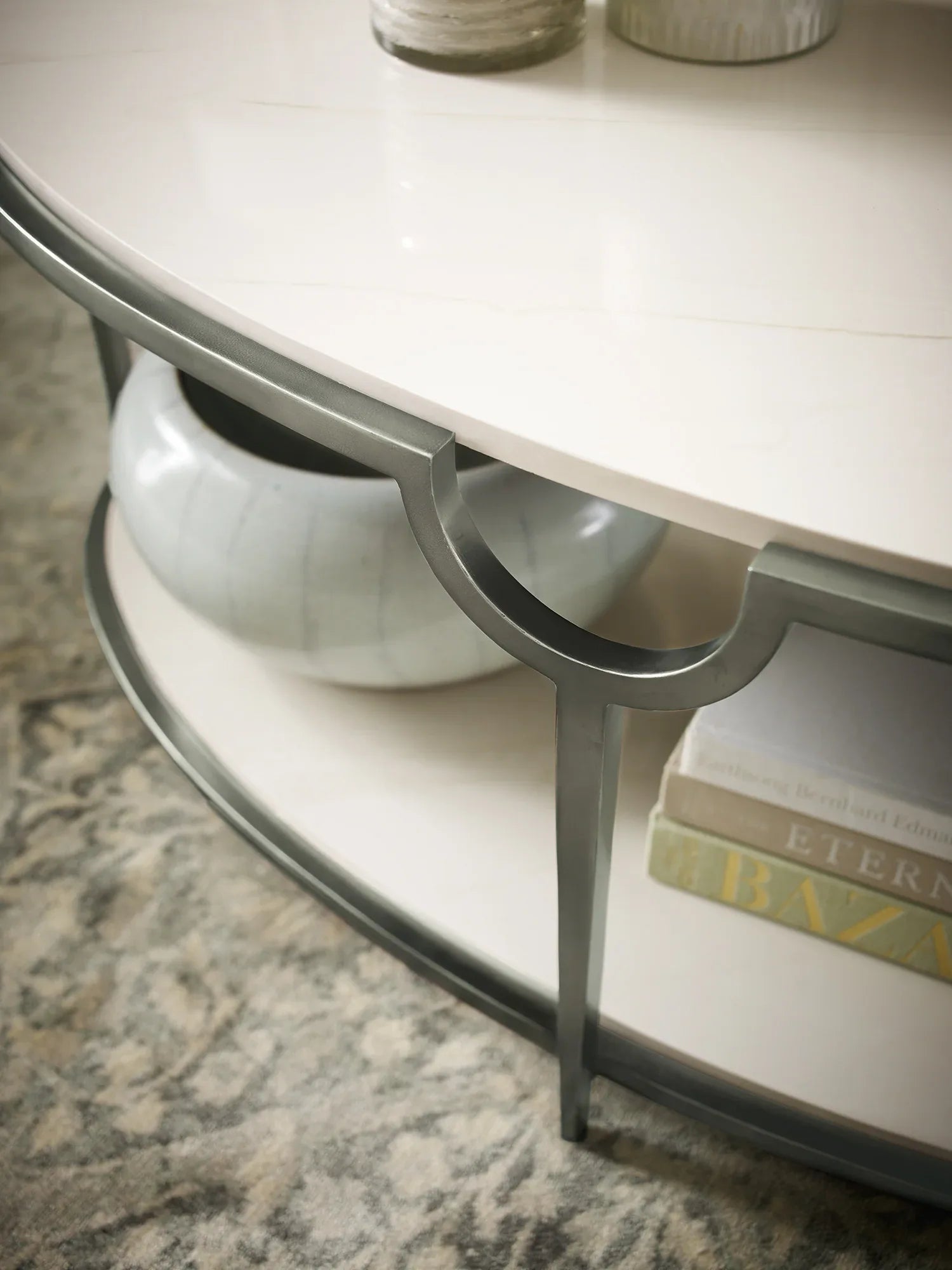 Bernhardt Morello Cocktail Table — Faux Carrara Marble, Oval Steel Bernhardt Coffee Table